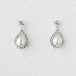 Pearl CZ Drop Bridal Earrings - Earrings - Cassandra Lynne