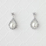 Pearl CZ Drop Bridal Earrings - Earrings - Cassandra Lynne