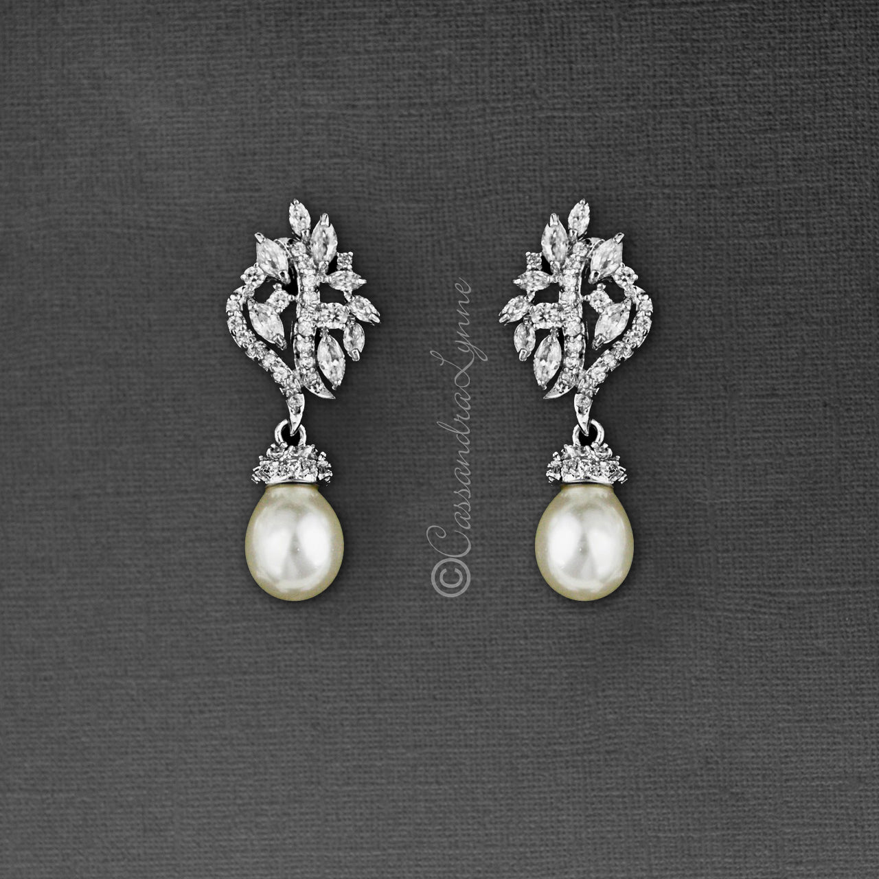 CZ Drop Earrings with Pearls for the Bride - Cassandra Lynne