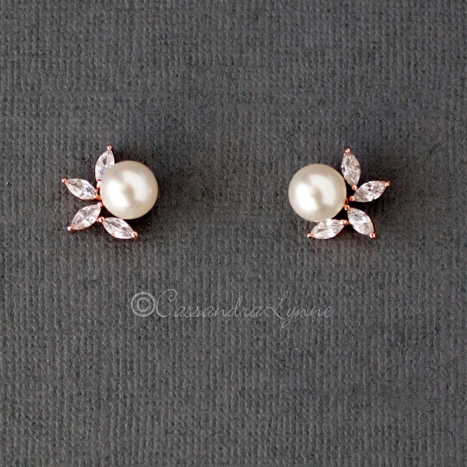 Pearl CZ Pearl Stud Earrings - Earrings - Cassandra Lynne