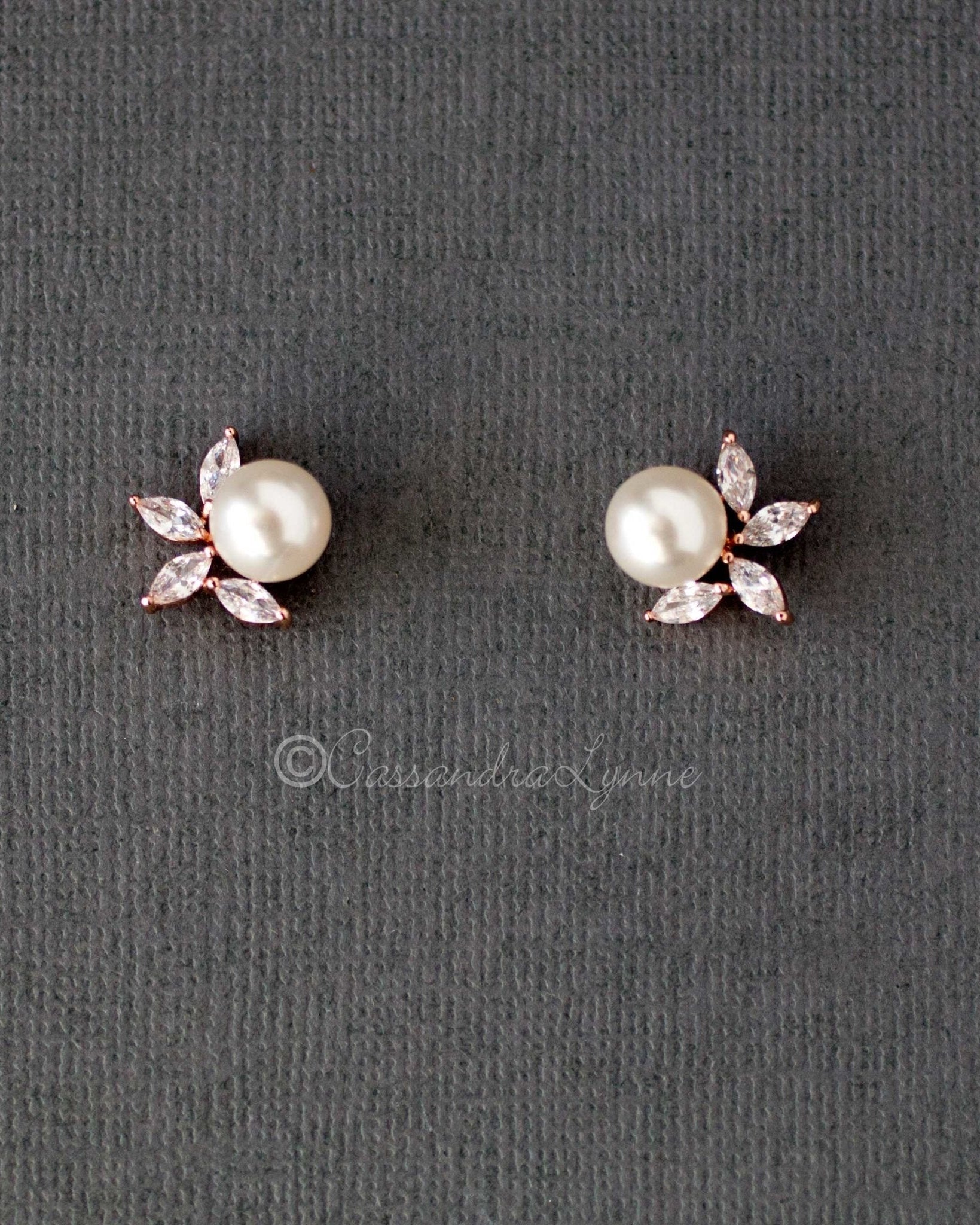 Pearl CZ Pearl Stud Earrings - Earrings - Cassandra Lynne