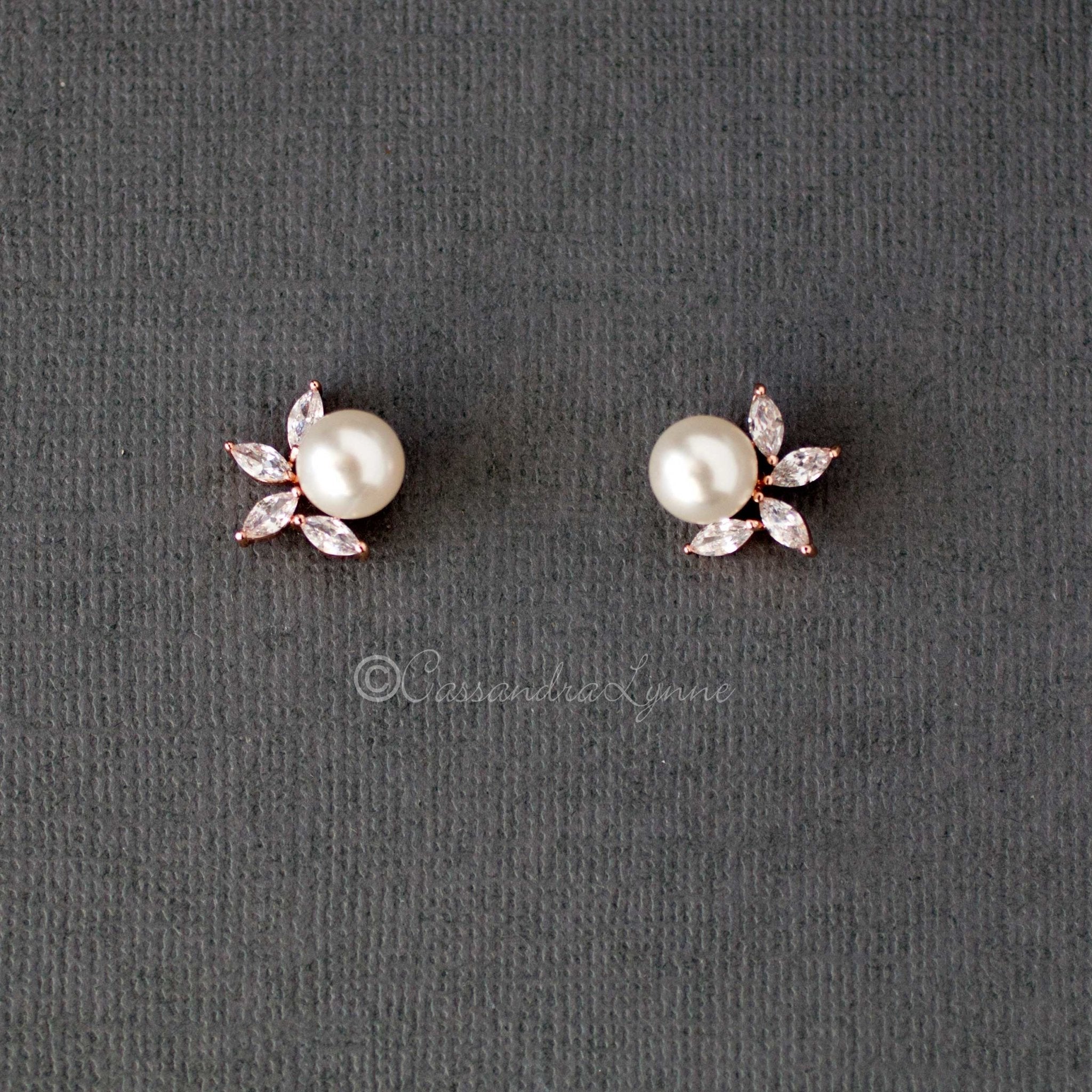 Pearl CZ Pearl Stud Earrings - Earrings - Cassandra Lynne