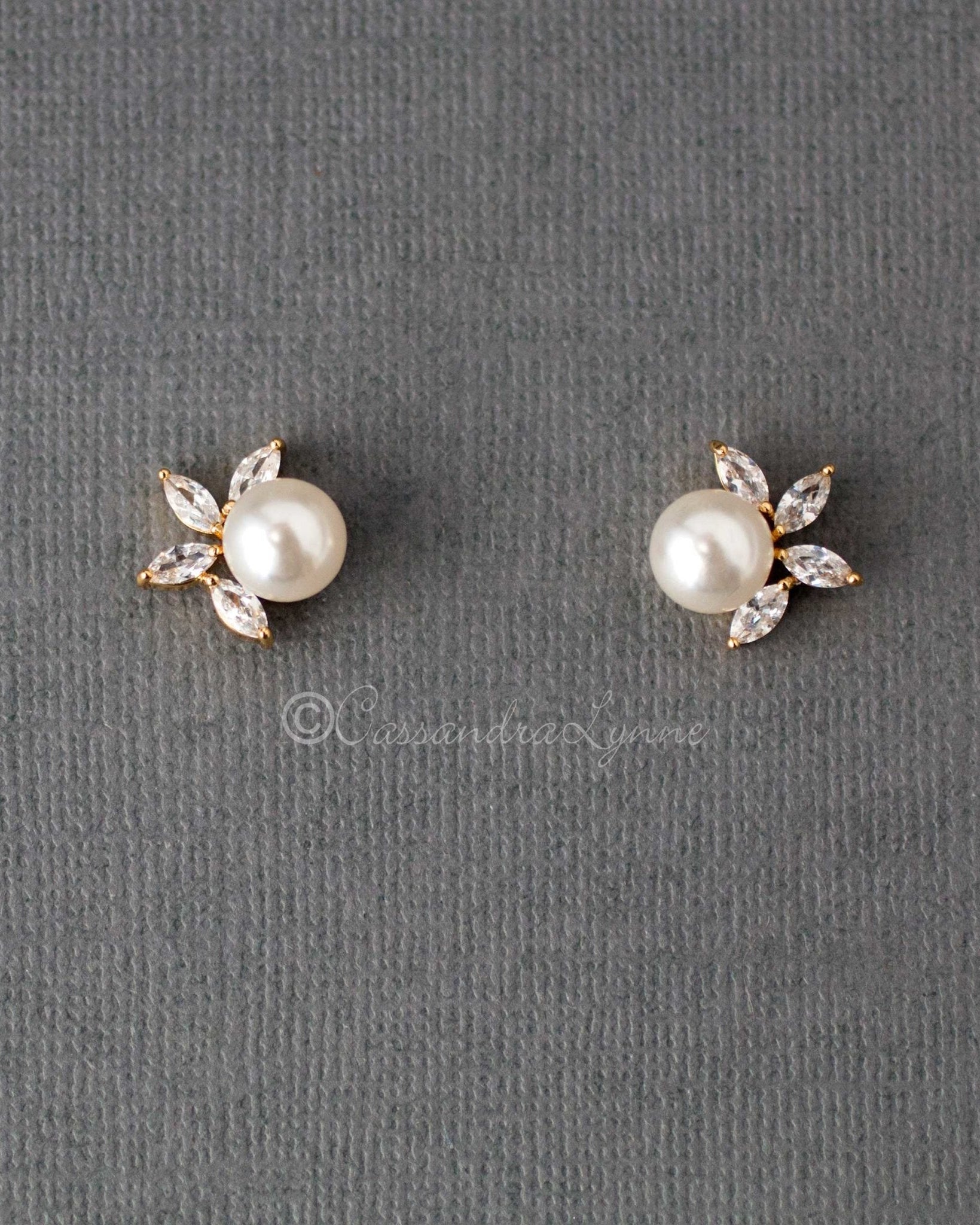Pearl CZ Pearl Stud Earrings - Earrings - Cassandra Lynne