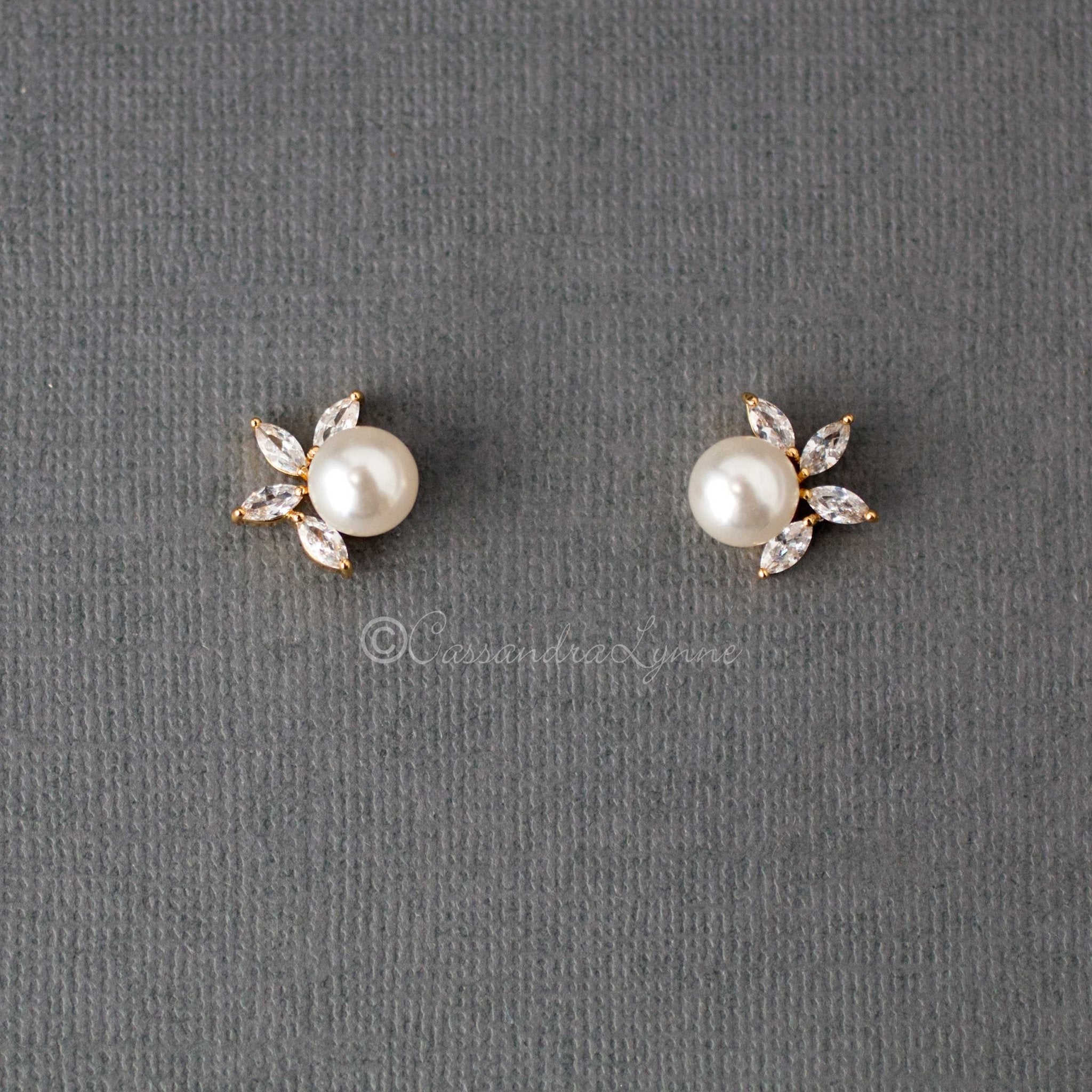 Pearl CZ Pearl Stud Earrings - Earrings - Cassandra Lynne