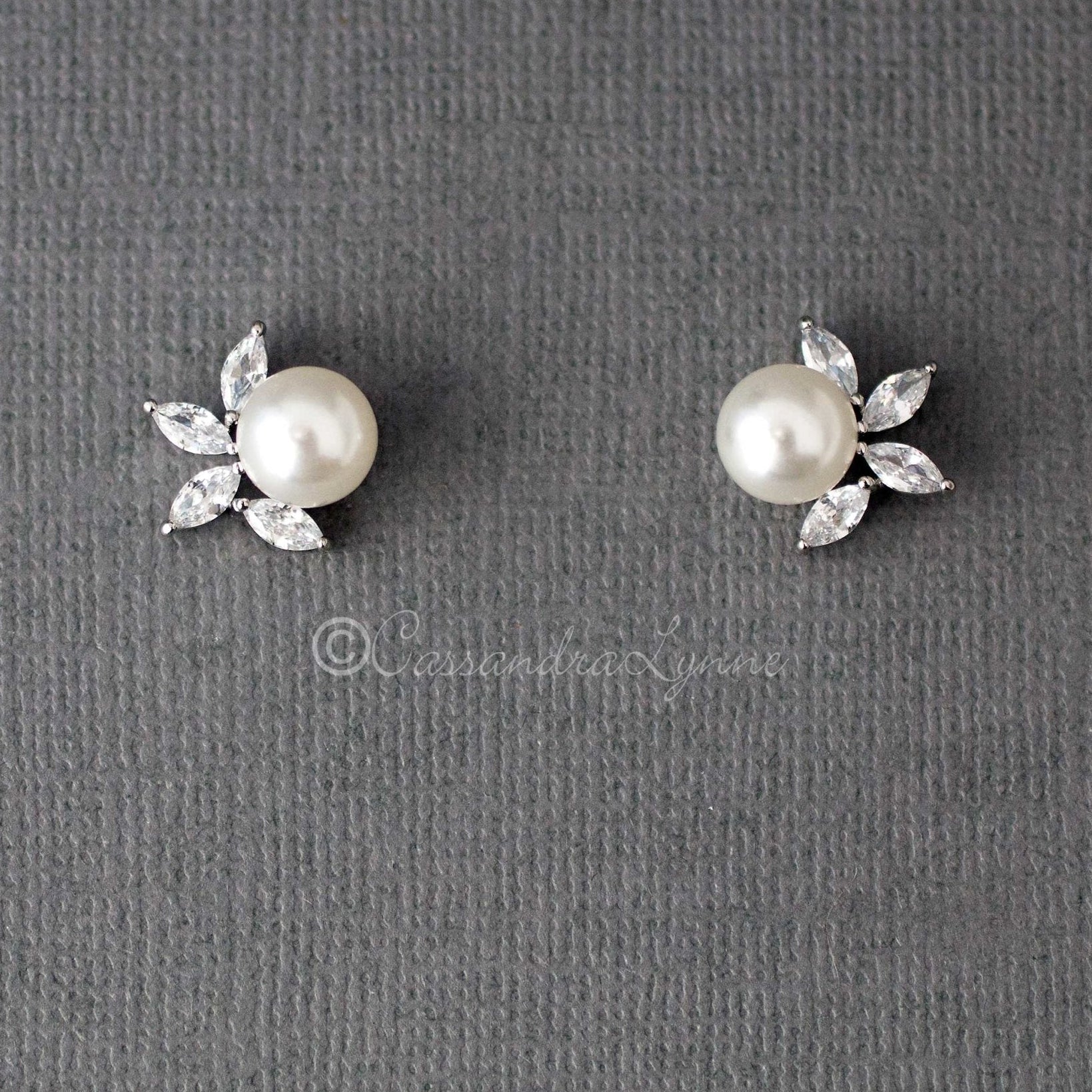Pearl CZ Pearl Stud Earrings - Earrings - Cassandra Lynne