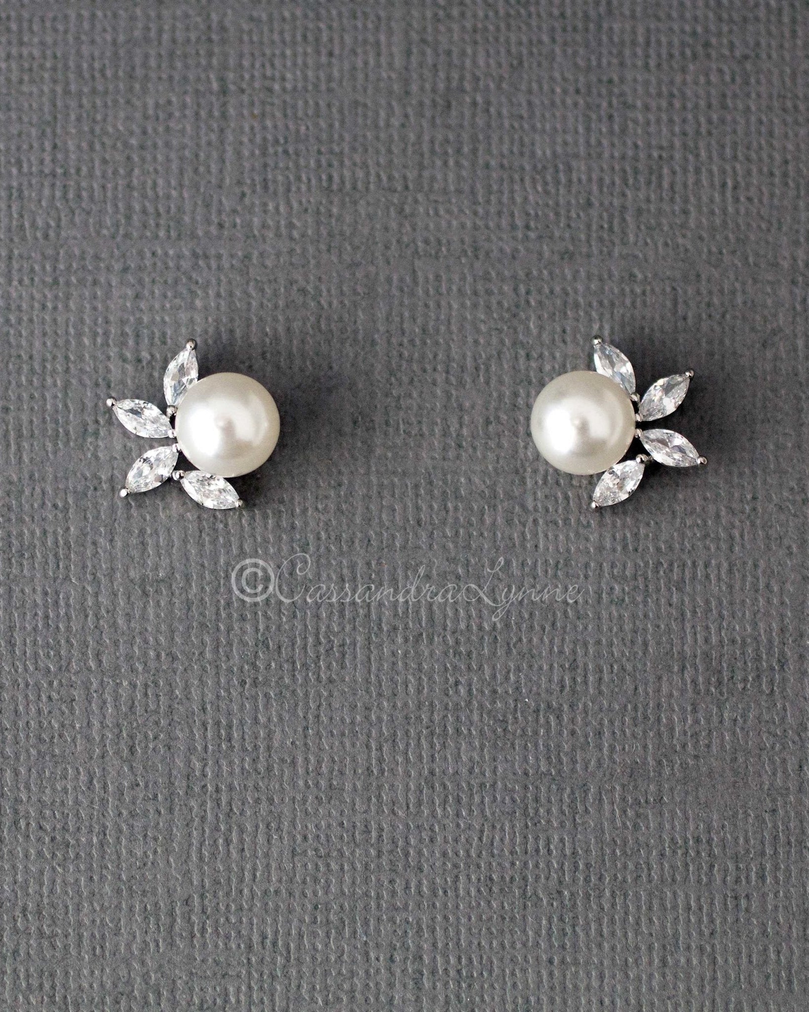 Pearl CZ Pearl Stud Earrings - Earrings - Cassandra Lynne