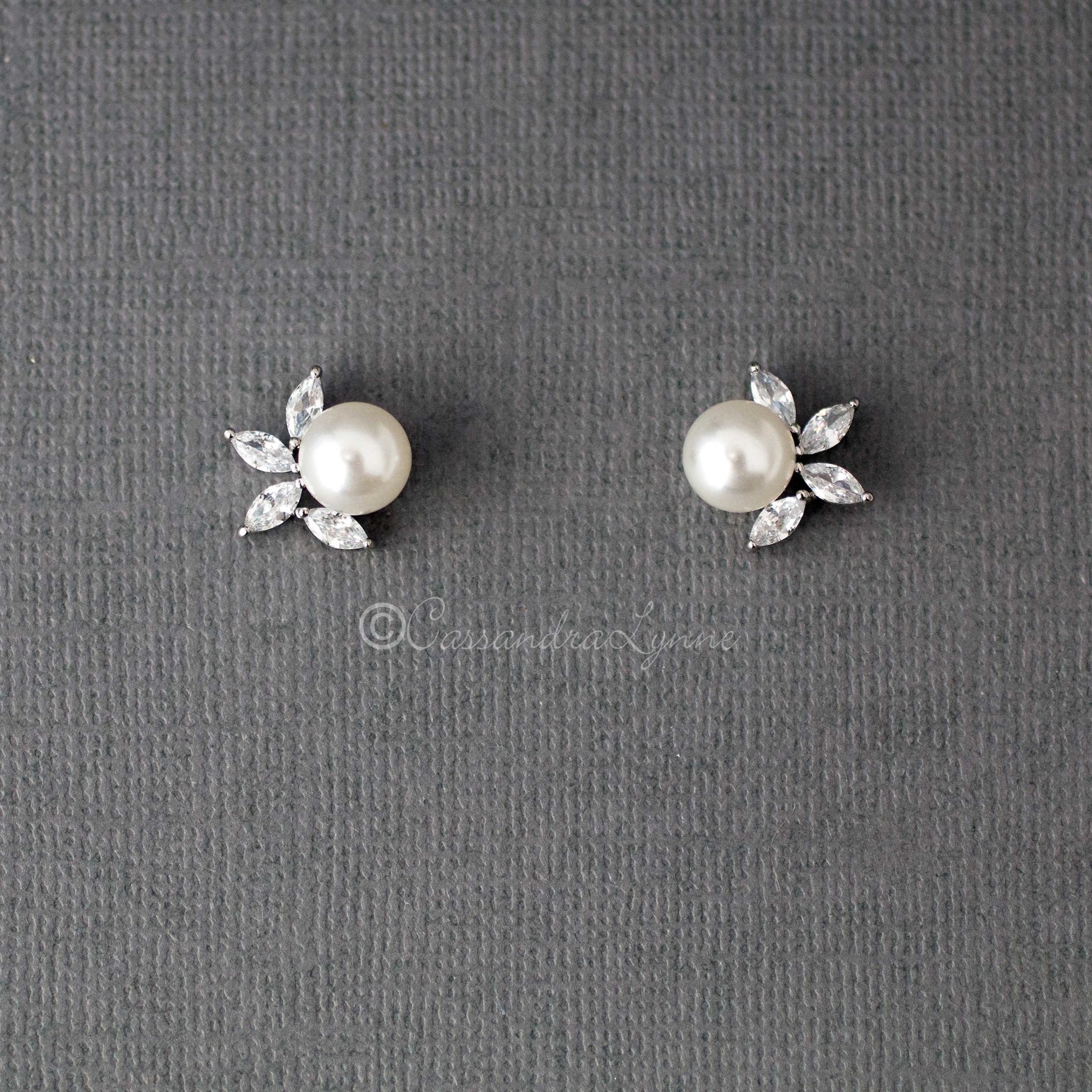 Pearl CZ Pearl Stud Earrings - Earrings - Cassandra Lynne