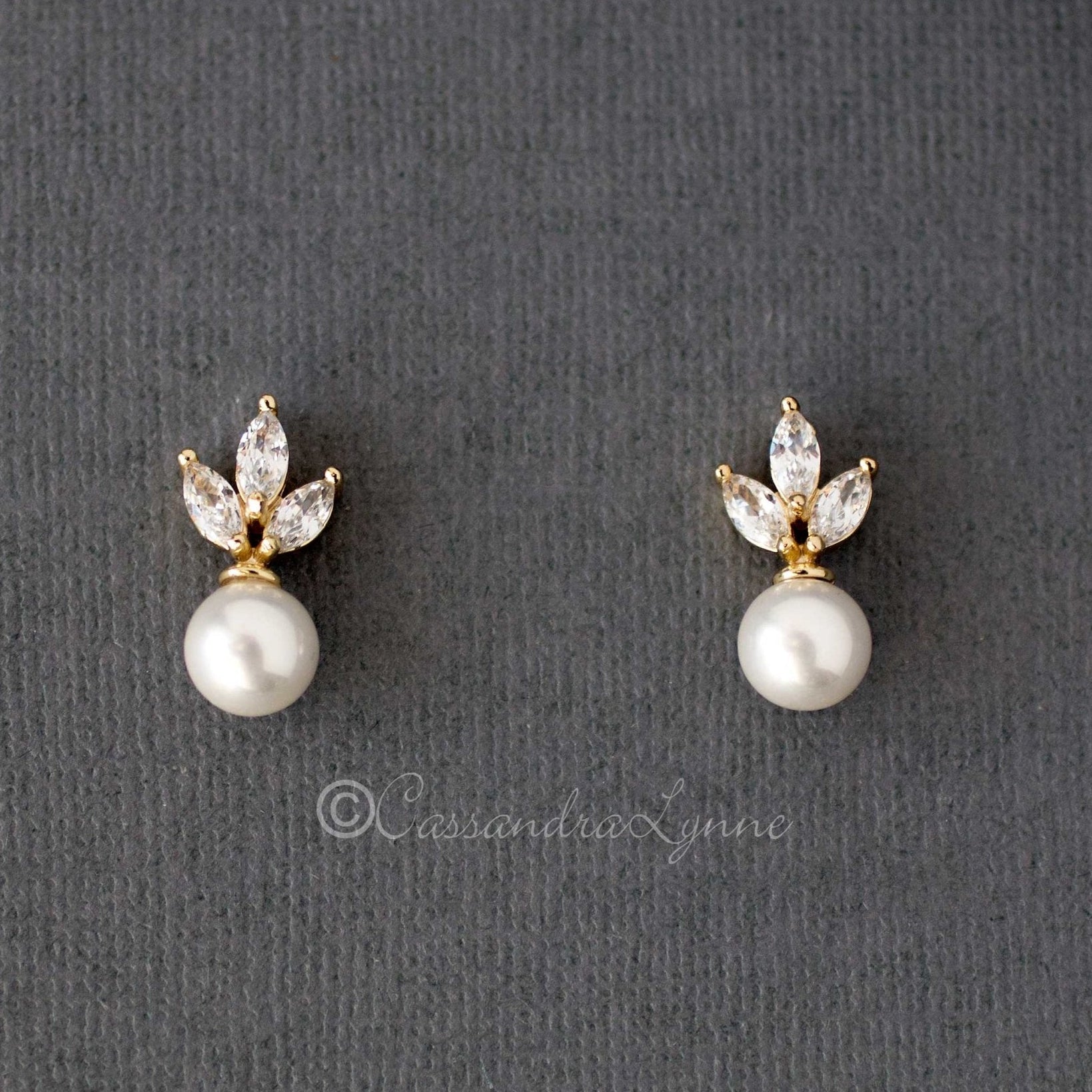 Pearl CZ Stud Earrings - Earrings - Cassandra Lynne