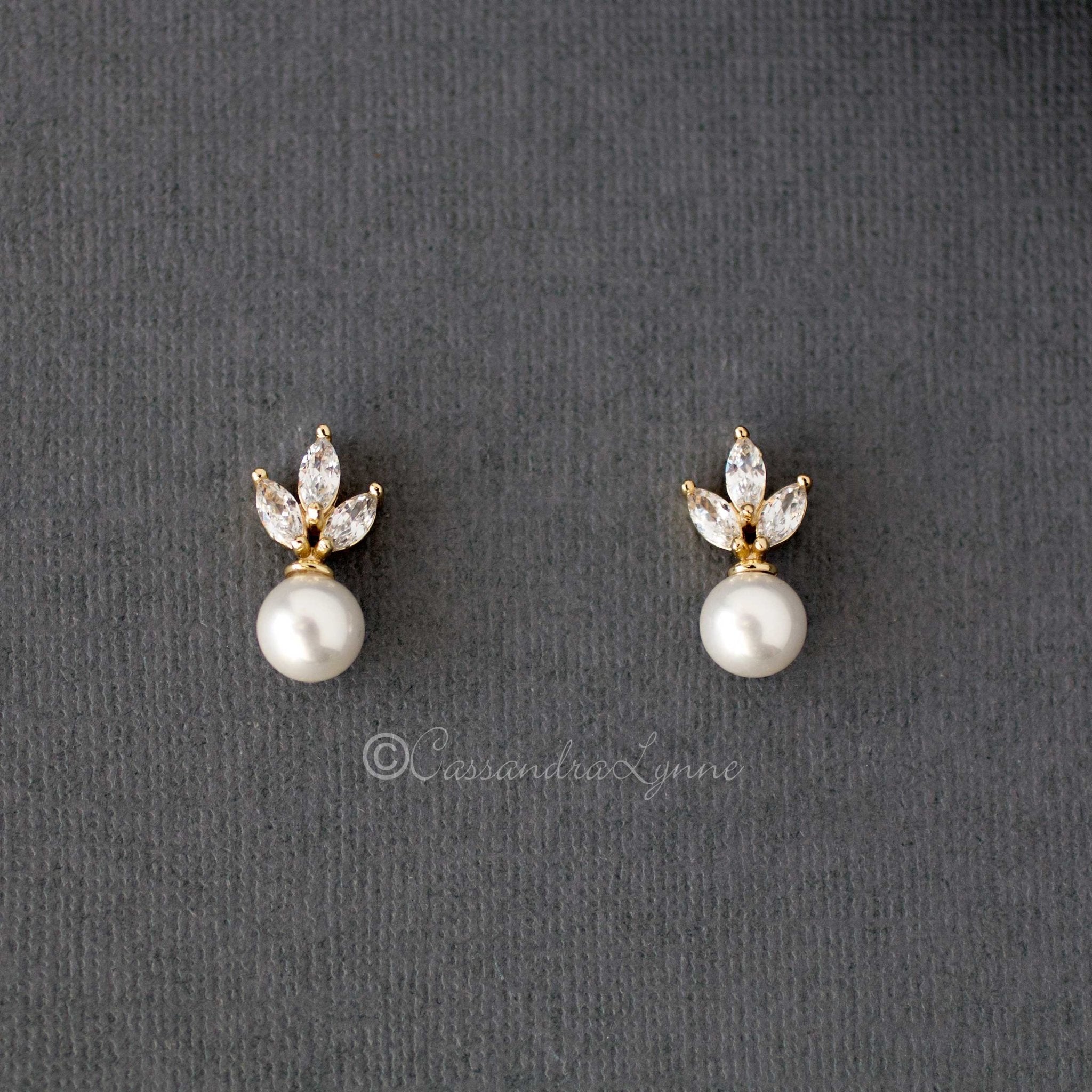 Pearl CZ Stud Earrings - Earrings - Cassandra Lynne