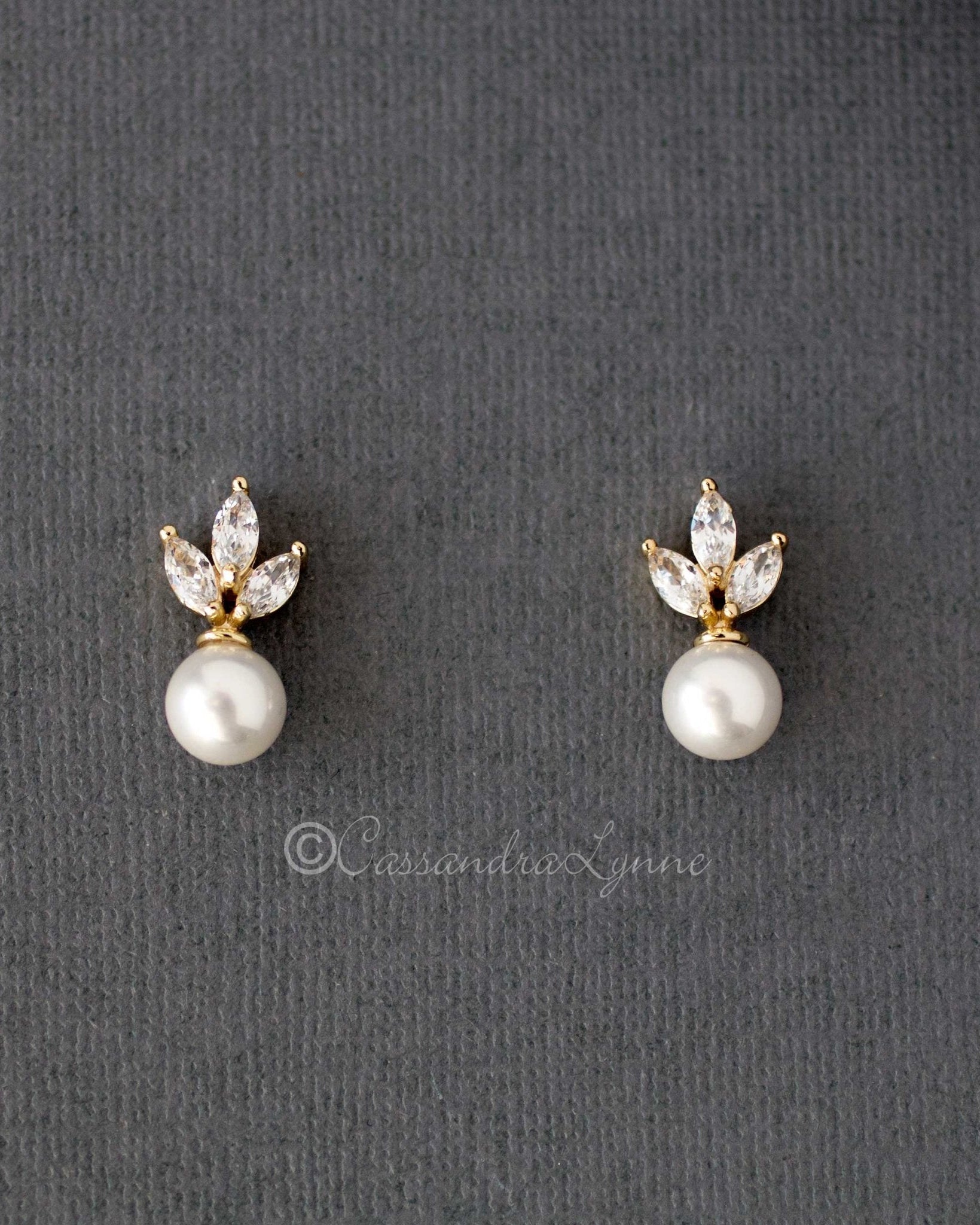Pearl CZ Stud Earrings - Earrings - Cassandra Lynne