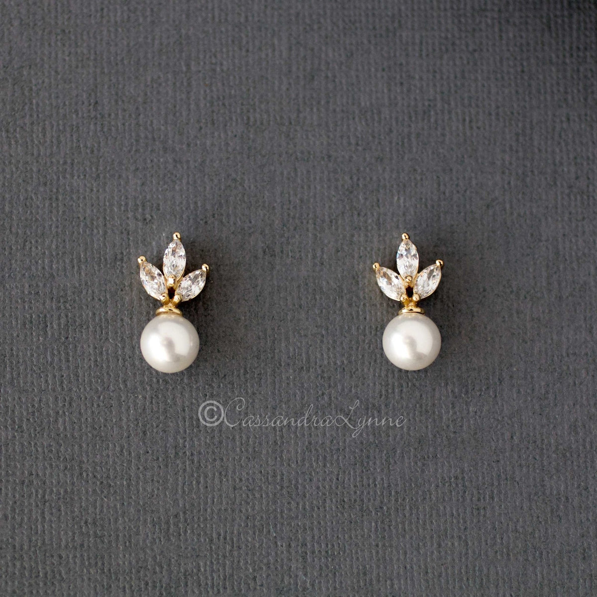 Pearl CZ Stud Earrings - Earrings - Cassandra Lynne