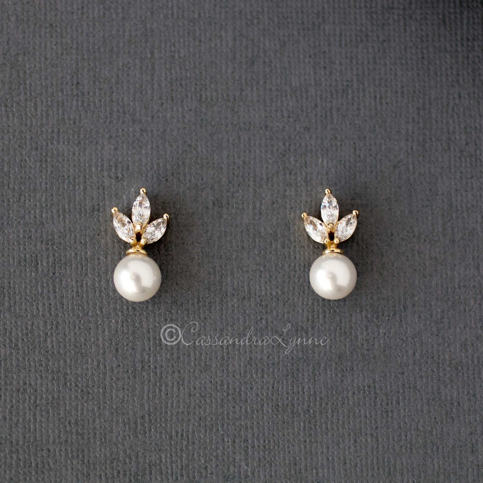 Pearl CZ Stud Earrings - Earrings - Cassandra Lynne