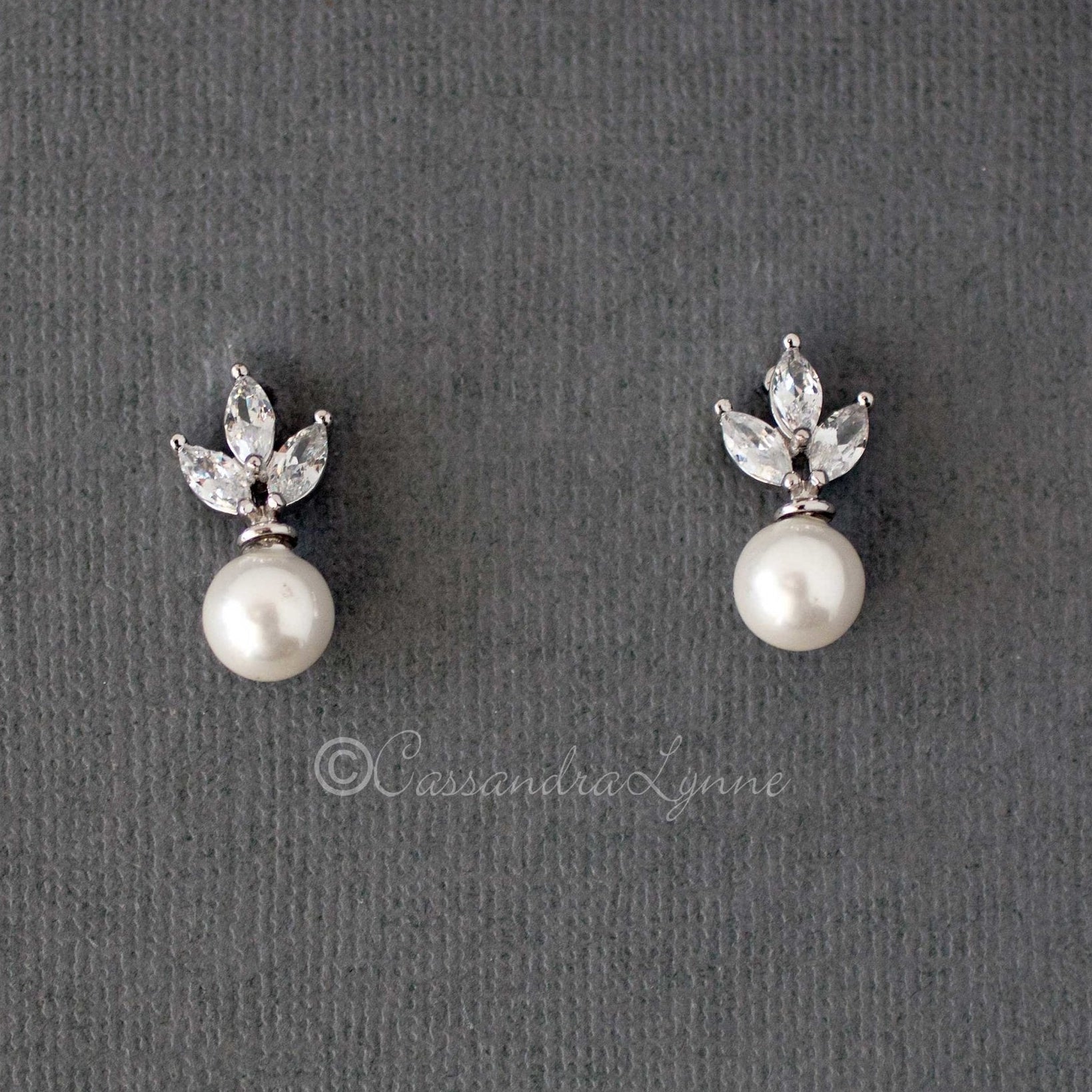 Pearl CZ Stud Earrings - Earrings - Cassandra Lynne
