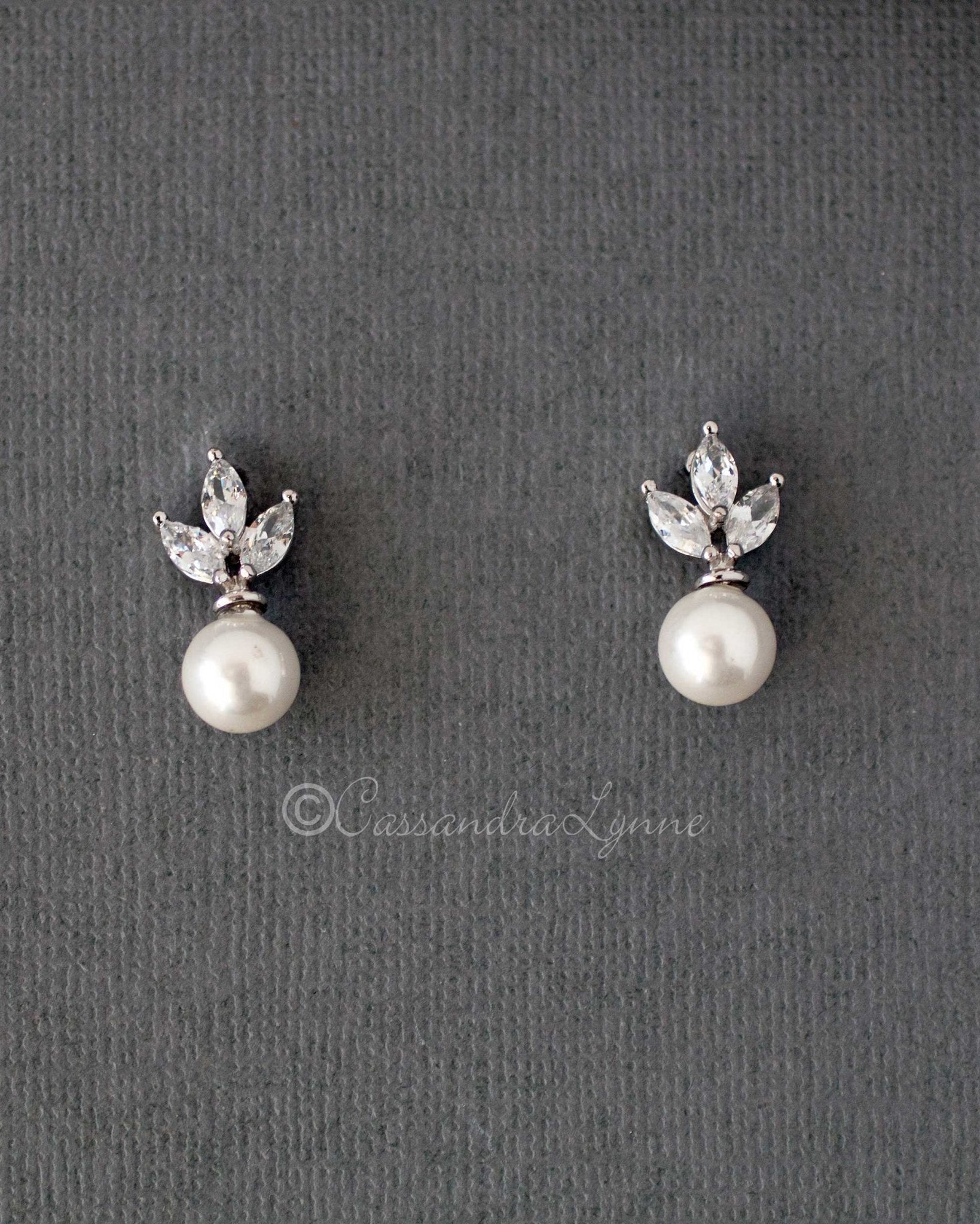 Pearl CZ Stud Earrings - Earrings - Cassandra Lynne