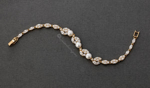 Pearl CZ Wedding Bracelet with Leaves - Cassandra Lynne
