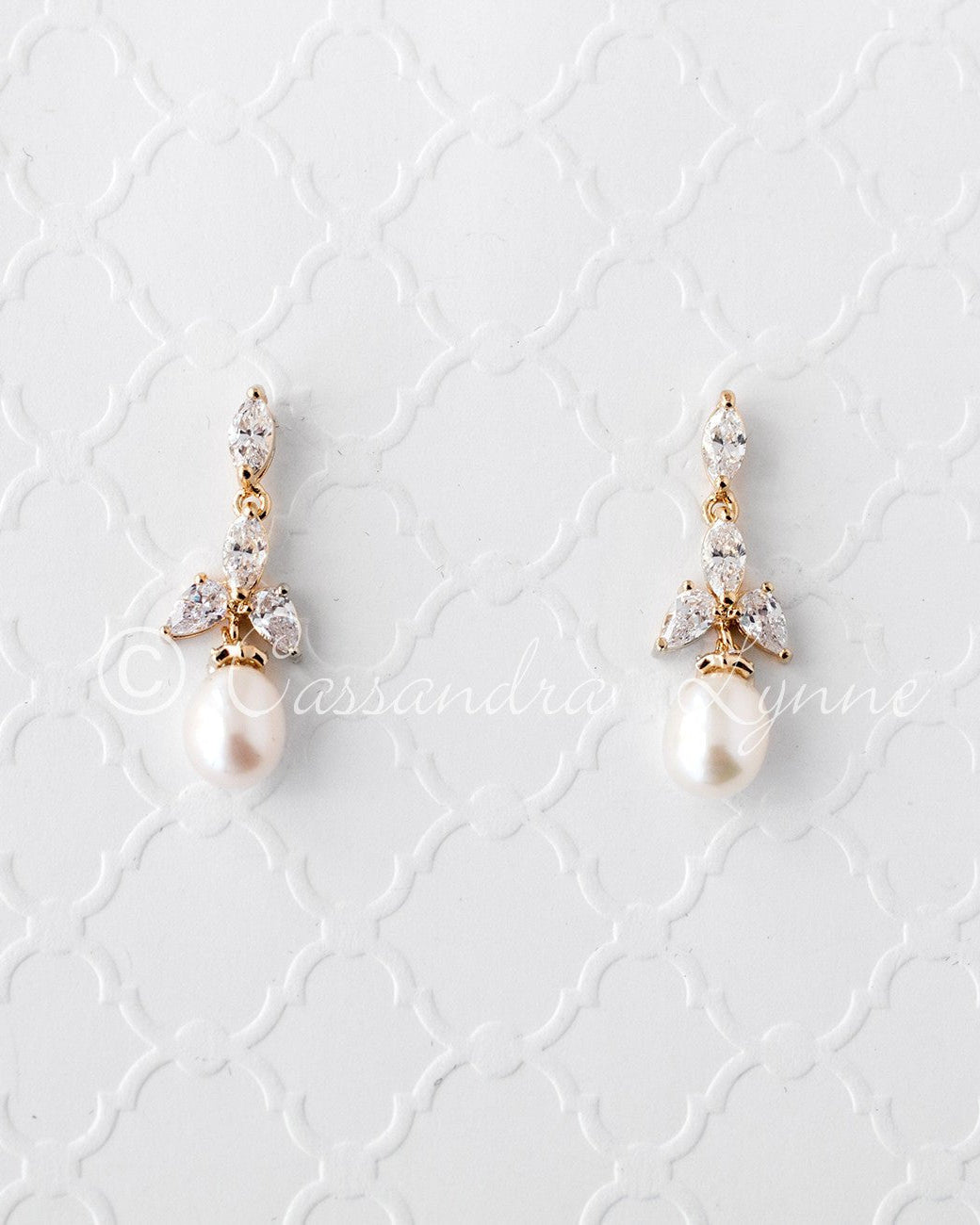 Pearl Drop Bridal Earrings with CZ Jewels - Earrings - Cassandra Lynne