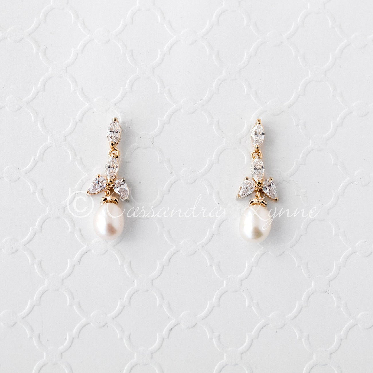 Pearl Drop Bridal Earrings with CZ Jewels - Earrings - Cassandra Lynne