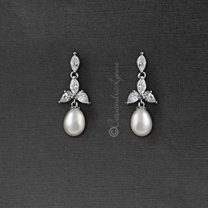 Pearl Drop Bridal Earrings with CZ Jewels - Cassandra Lynne