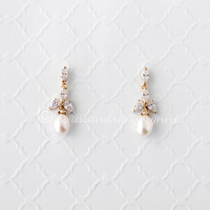 Pearl Drop Bridal Earrings with CZ Jewels - Cassandra Lynne