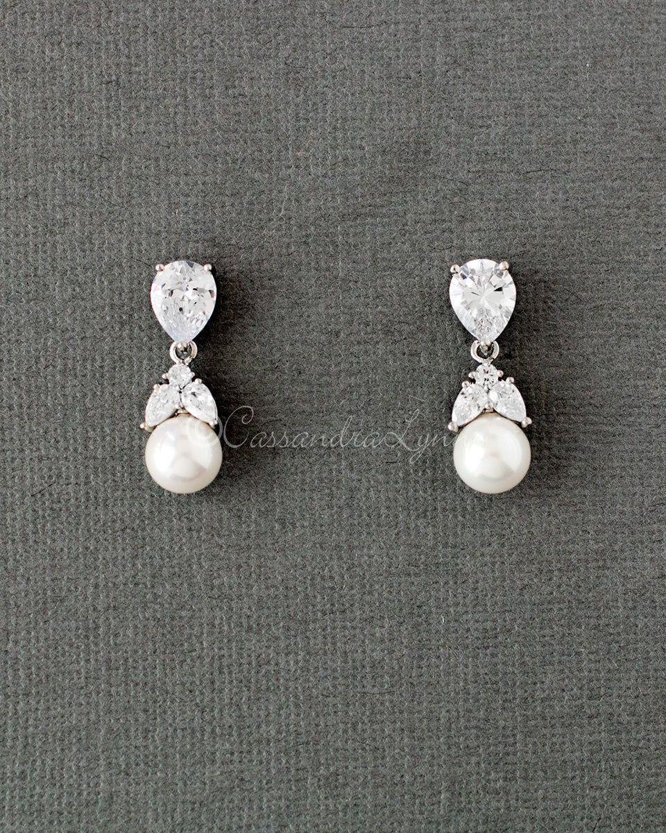 Pearl Drop CZ Earrings - Earrings - Cassandra Lynne