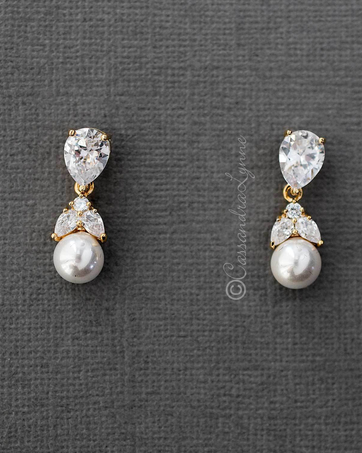 Pearl Drop CZ Earrings - Earrings - Cassandra Lynne