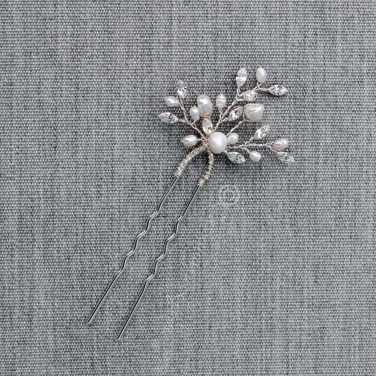 Pearl Hair Pin with Marquise Crystals - Hair Pins - Cassandra Lynne