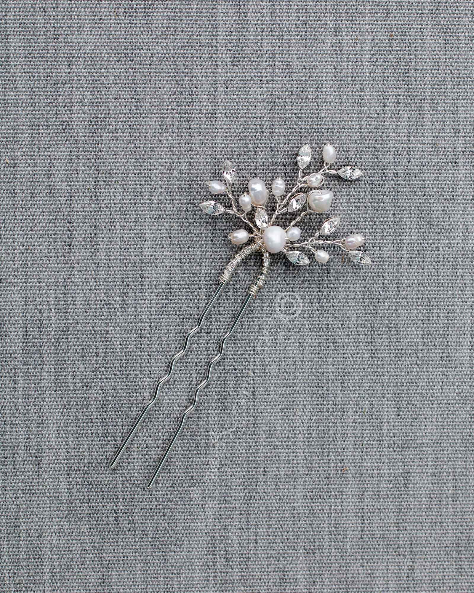 Pearl Hair Pin with Marquise Crystals - Hair Pins - Cassandra Lynne