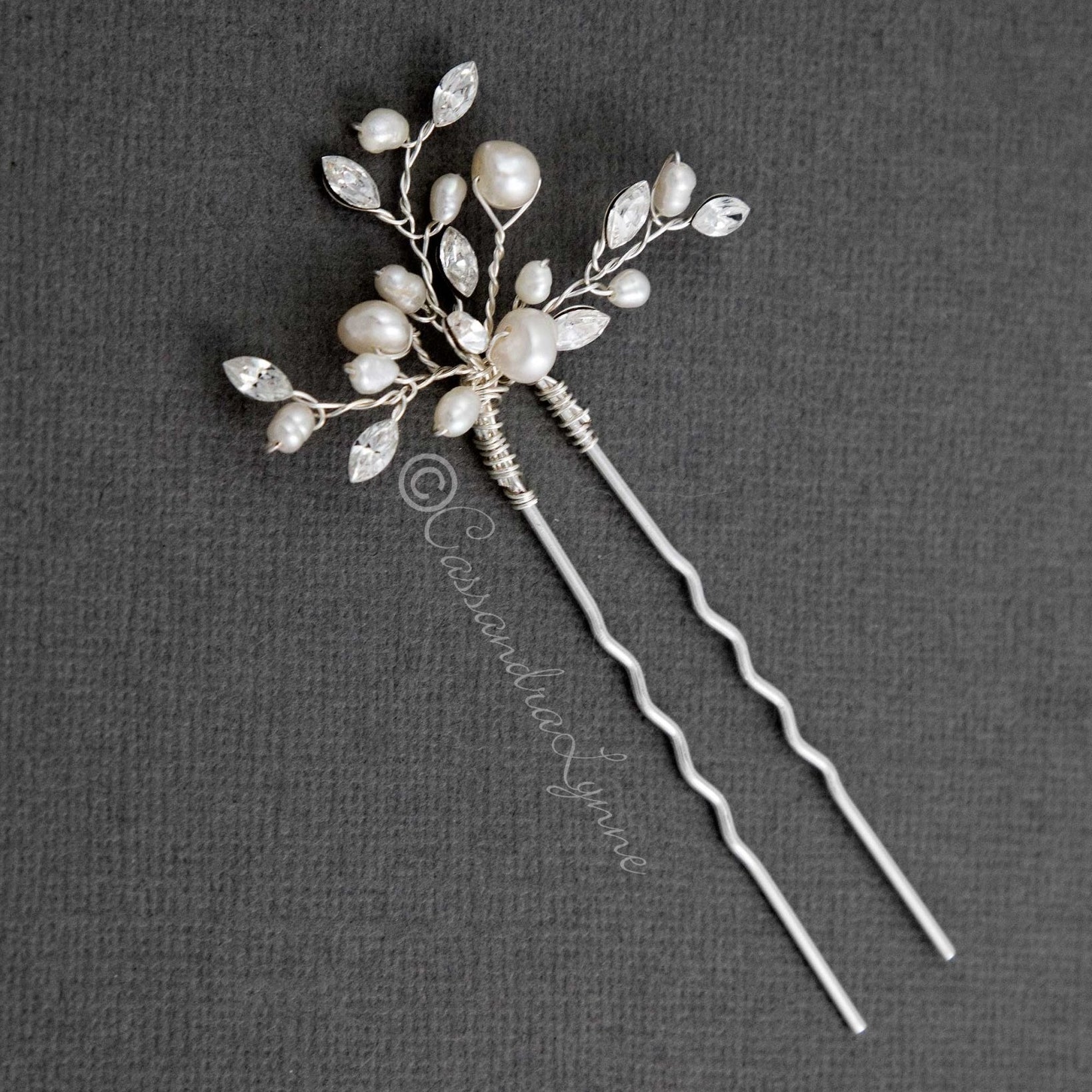 Pearl Hair Pin with Marquise Crystals - Hair Pins - Cassandra Lynne