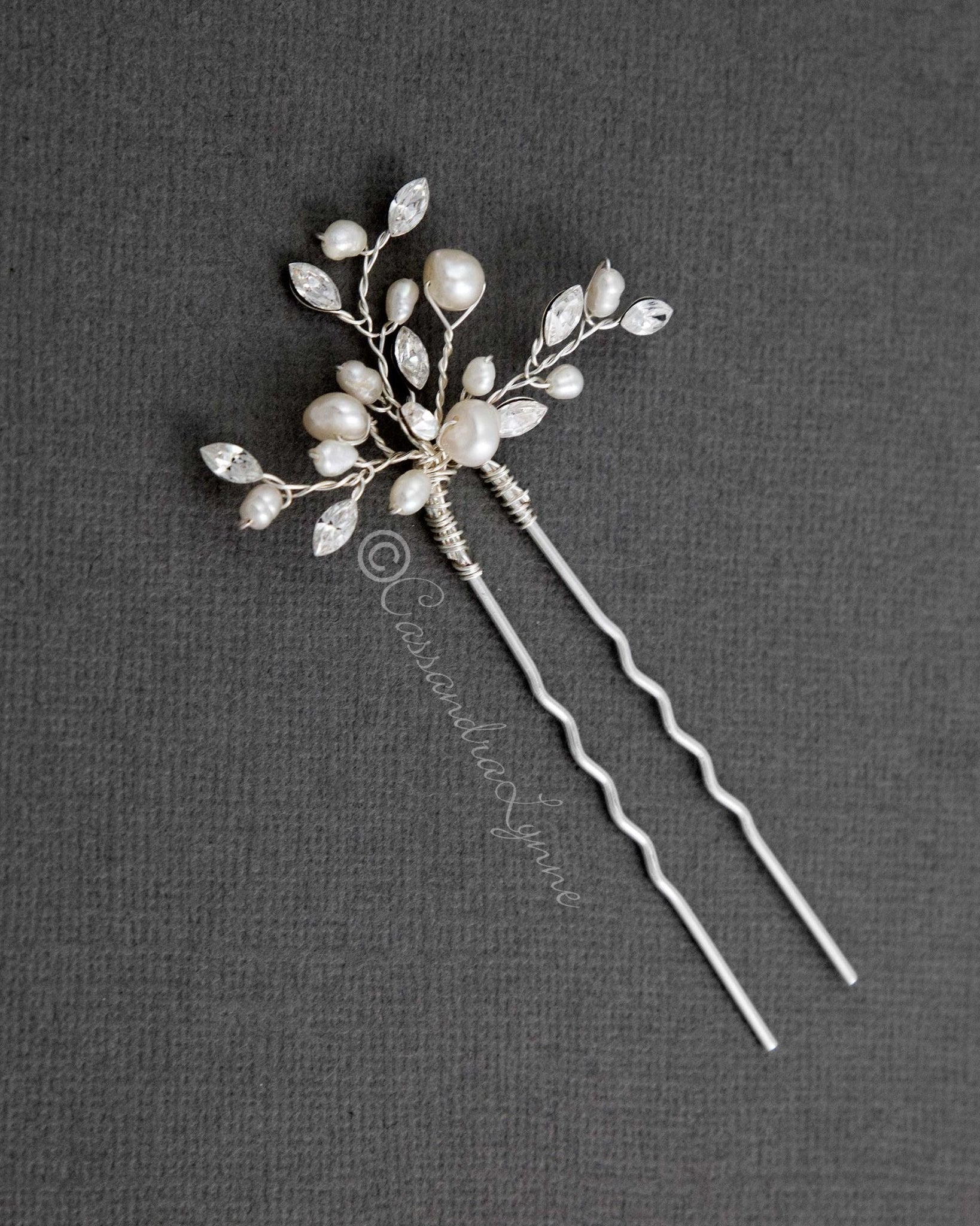 Pearl Hair Pin with Marquise Crystals - Hair Pins - Cassandra Lynne