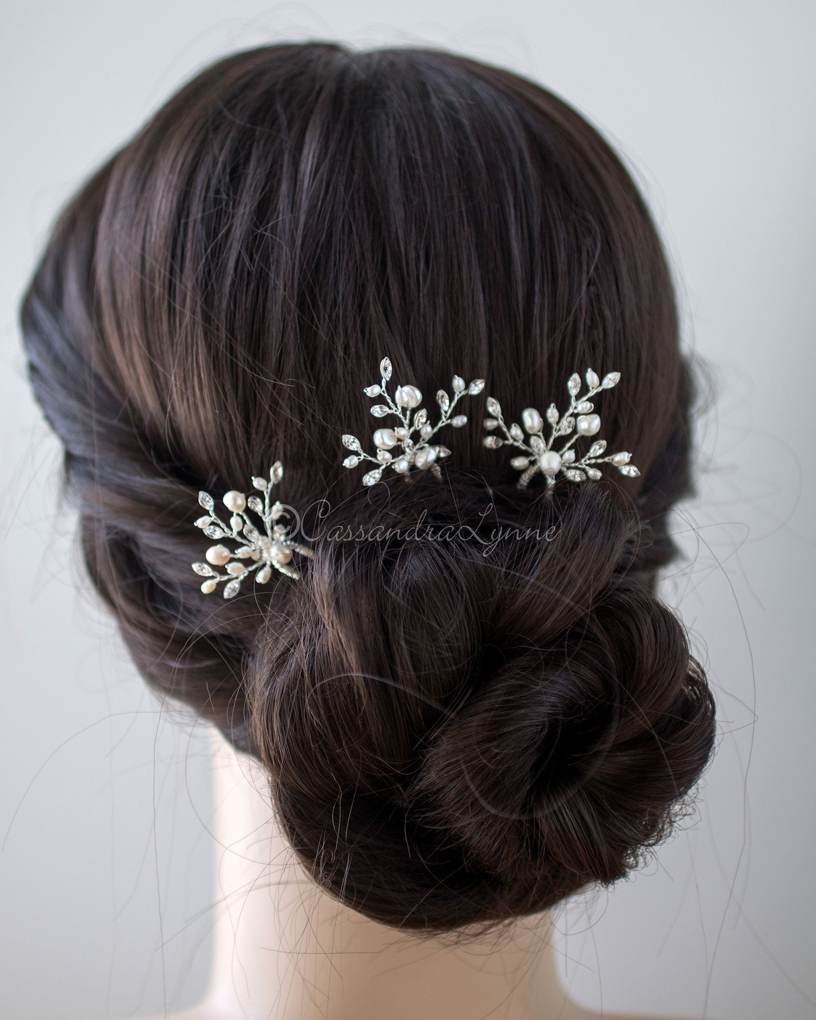 Pearl Hair Pin with Marquise Crystals - Cassandra Lynne