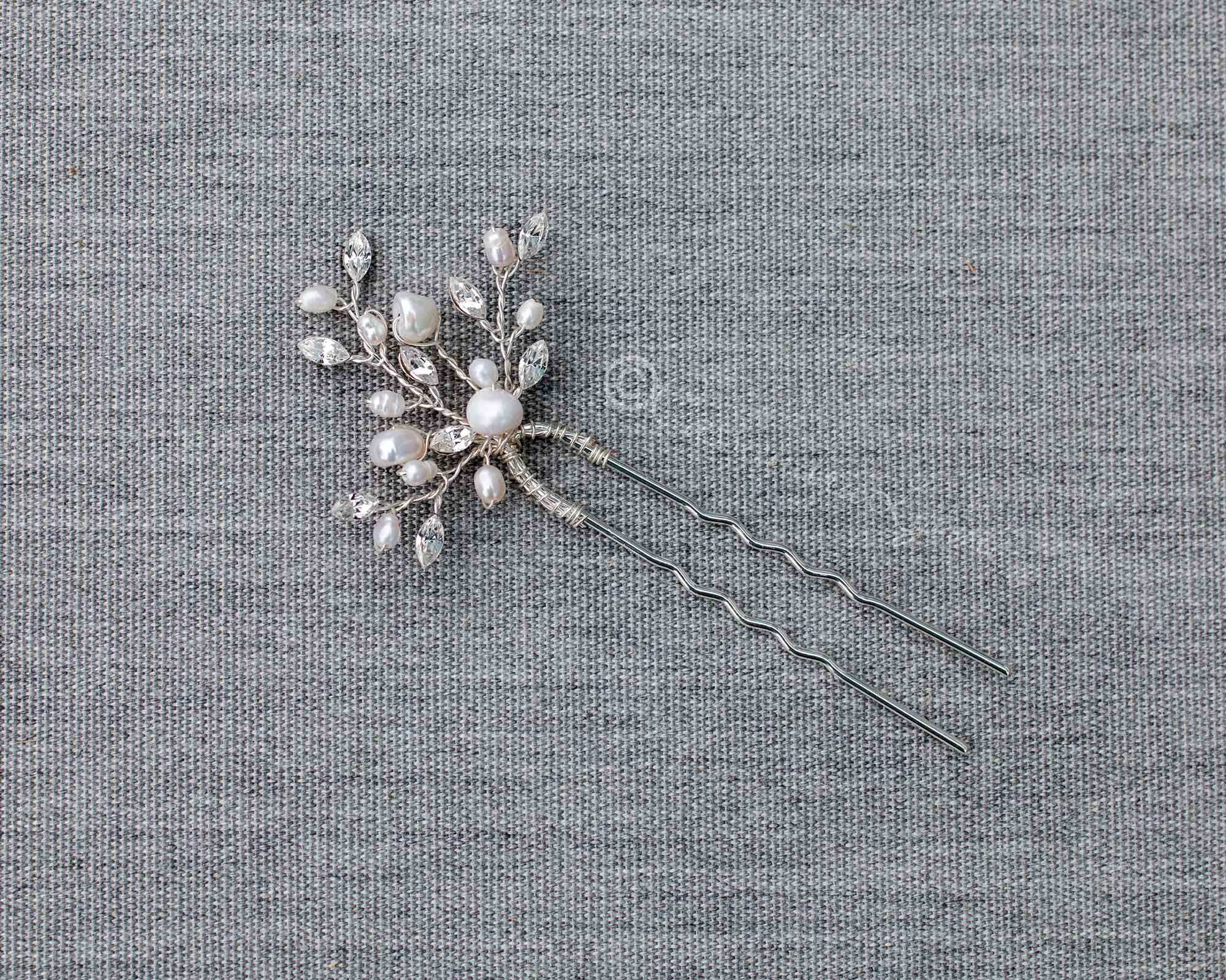 Pearl Hair Pin with Marquise Crystals - Cassandra Lynne