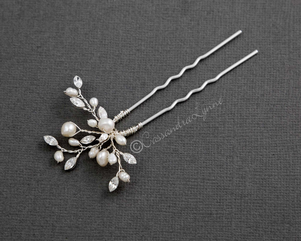 Pearl Hair Pin with Marquise Crystals - Cassandra Lynne