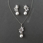 Pearl Pendant Necklace and Earrings Set with CZ Jewels - Necklace Set - Cassandra Lynne