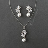 Pearl Pendant Necklace and Earrings Set with CZ Jewels - Necklace Set - Cassandra Lynne