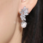 Pearl Pendant Necklace and Earrings Set with CZ Jewels - Necklace Set - Cassandra Lynne