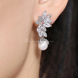 Pearl Pendant Necklace and Earrings Set with CZ Jewels - Necklace Set - Cassandra Lynne