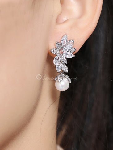 Pearl Pendant Necklace and Earrings Set with CZ Jewels - Necklace Set - Cassandra Lynne