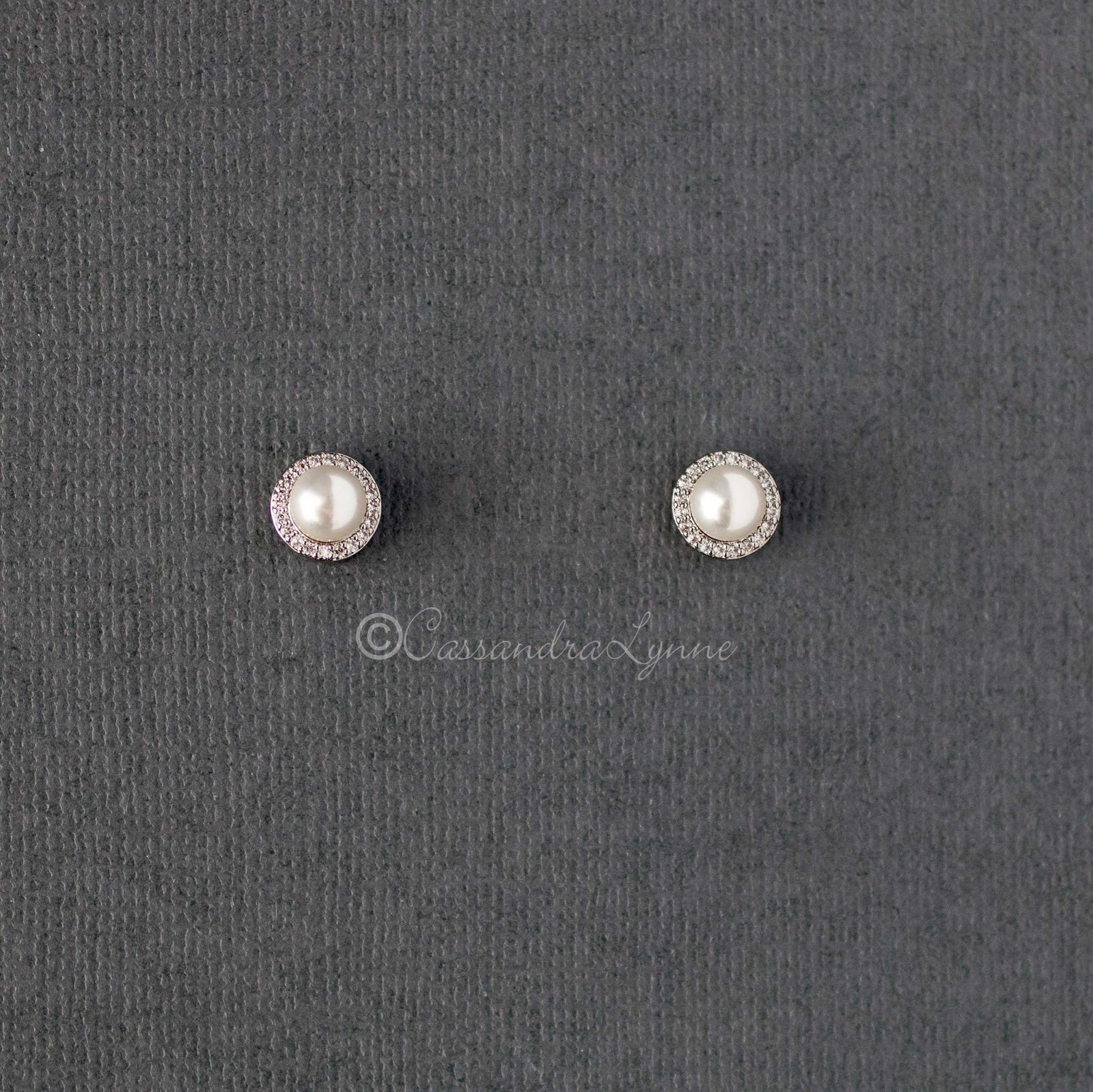 Pearl Stud Earrings in Pave Setting - Cassandra Lynne