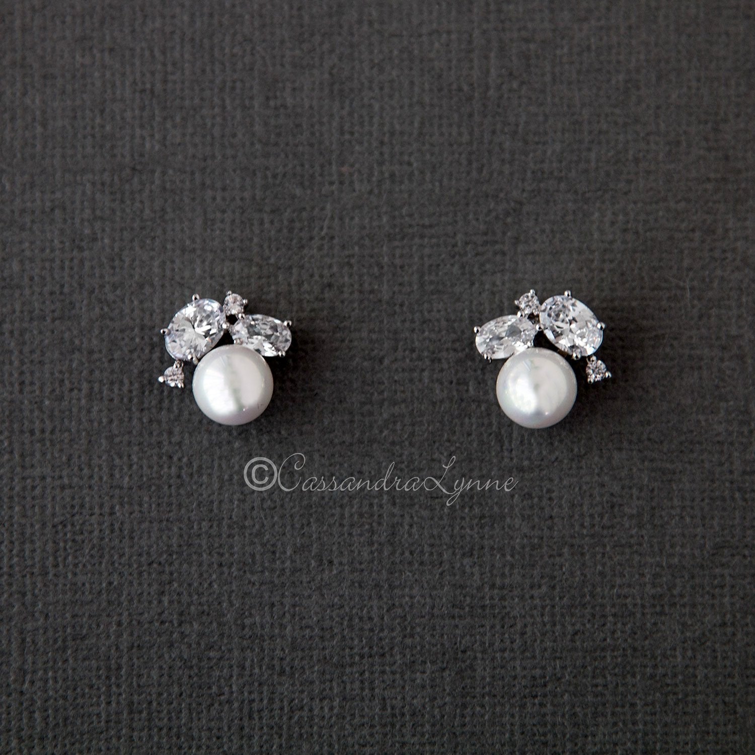 Wedding Day Bridal Earrings Cubic Zirconia and Pearl - Cassandra Lynne