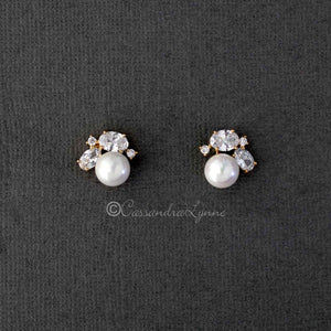 Pearl Stud Earrings with Oval CZ - Cassandra Lynne