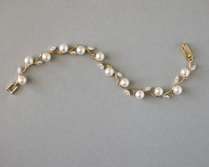Pearl and CZ Leaves Bracelet
