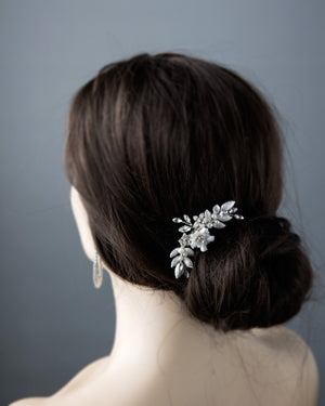 Pearl Wedding Comb with Porcelain Luster Flower - Cassandra Lynne