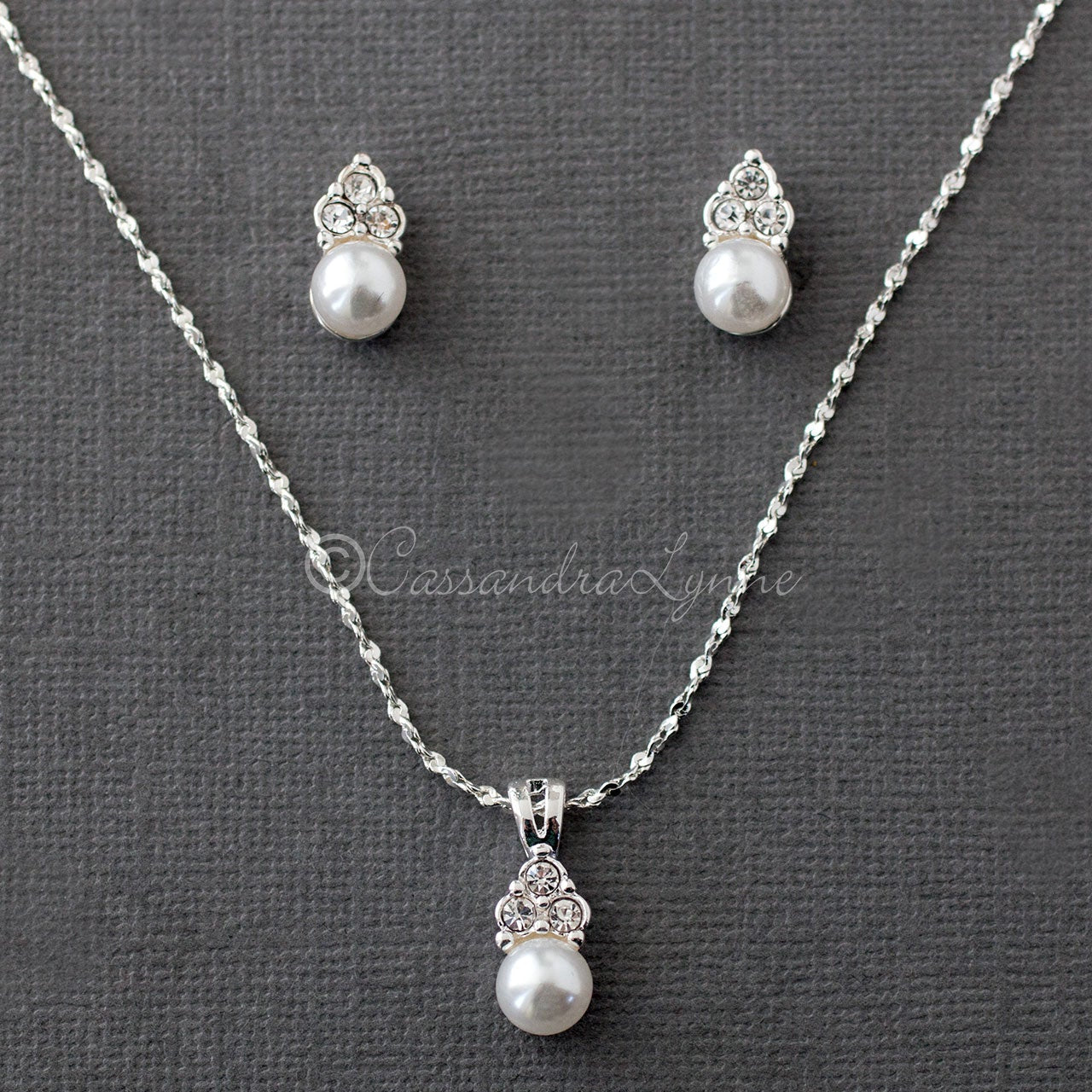 Pearl Wedding Necklace Set with Crystals - Necklace Set - Cassandra Lynne