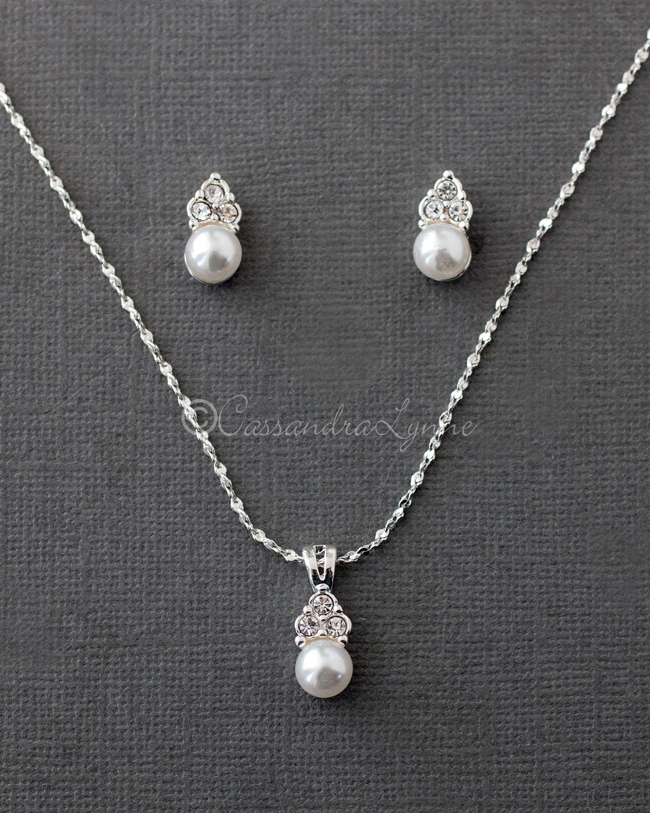 Pearl Wedding Necklace Set with Crystals - Necklace Set - Cassandra Lynne