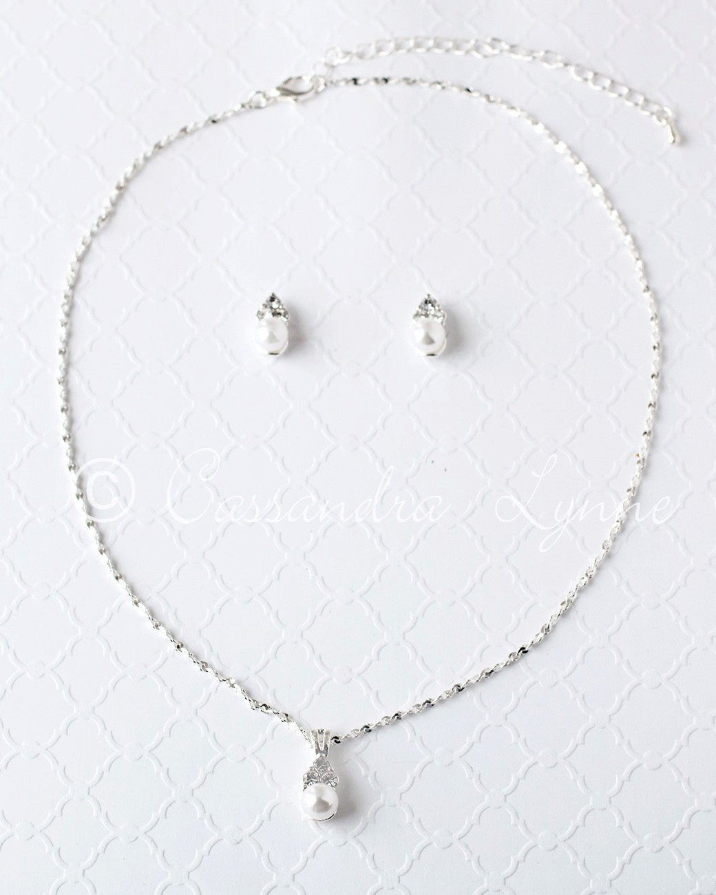 Pearl Wedding Necklace Set with Crystals - Necklace Set - Cassandra Lynne