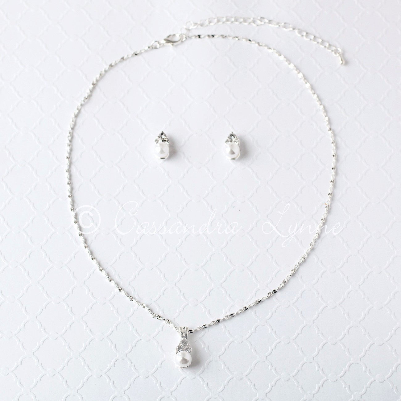 Pearl Wedding Necklace Set with Crystals - Necklace Set - Cassandra Lynne