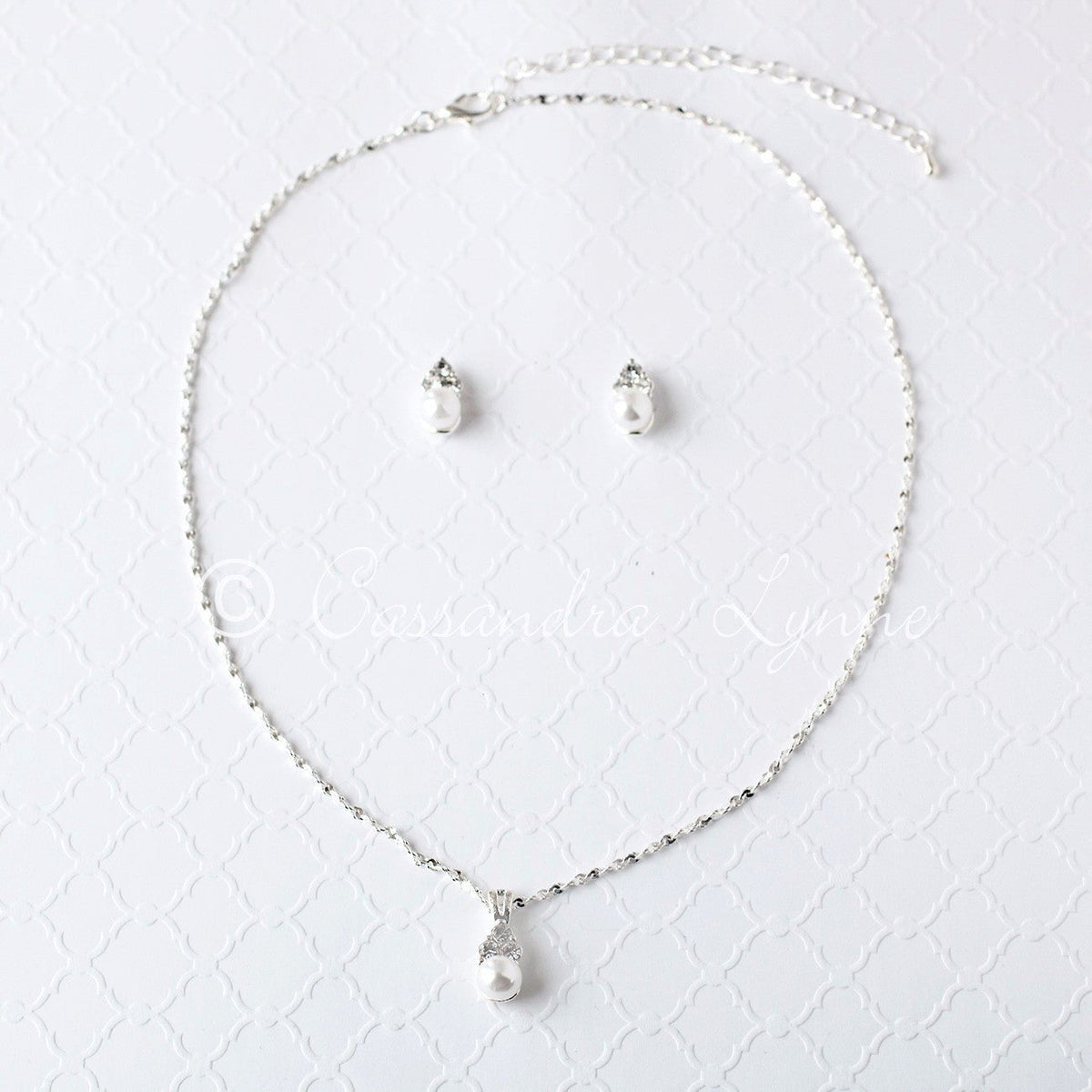 Pearl Wedding Necklace Set with Crystals - Necklace Set - Cassandra Lynne