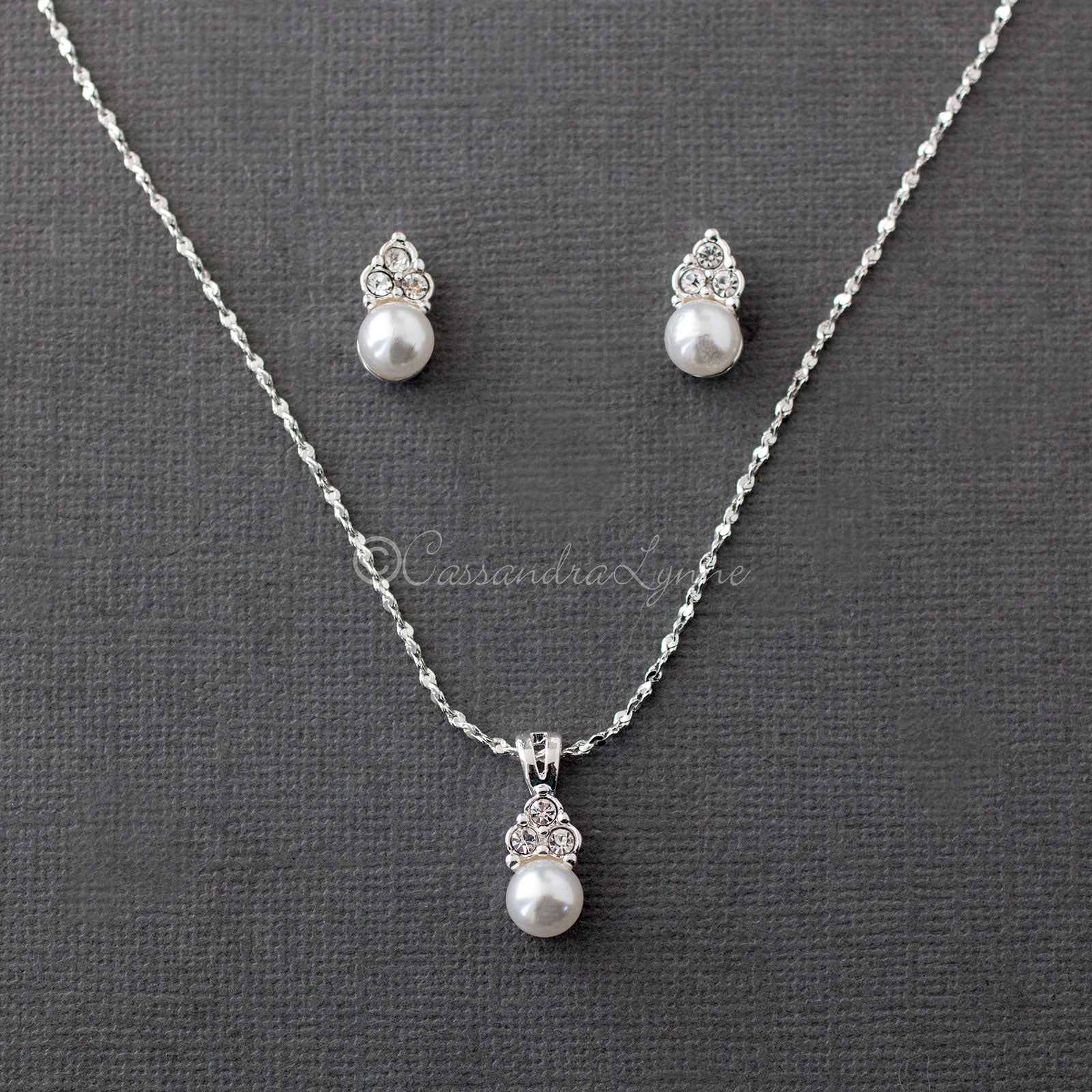 Pearl Wedding Necklace Set with Crystals - Cassandra Lynne