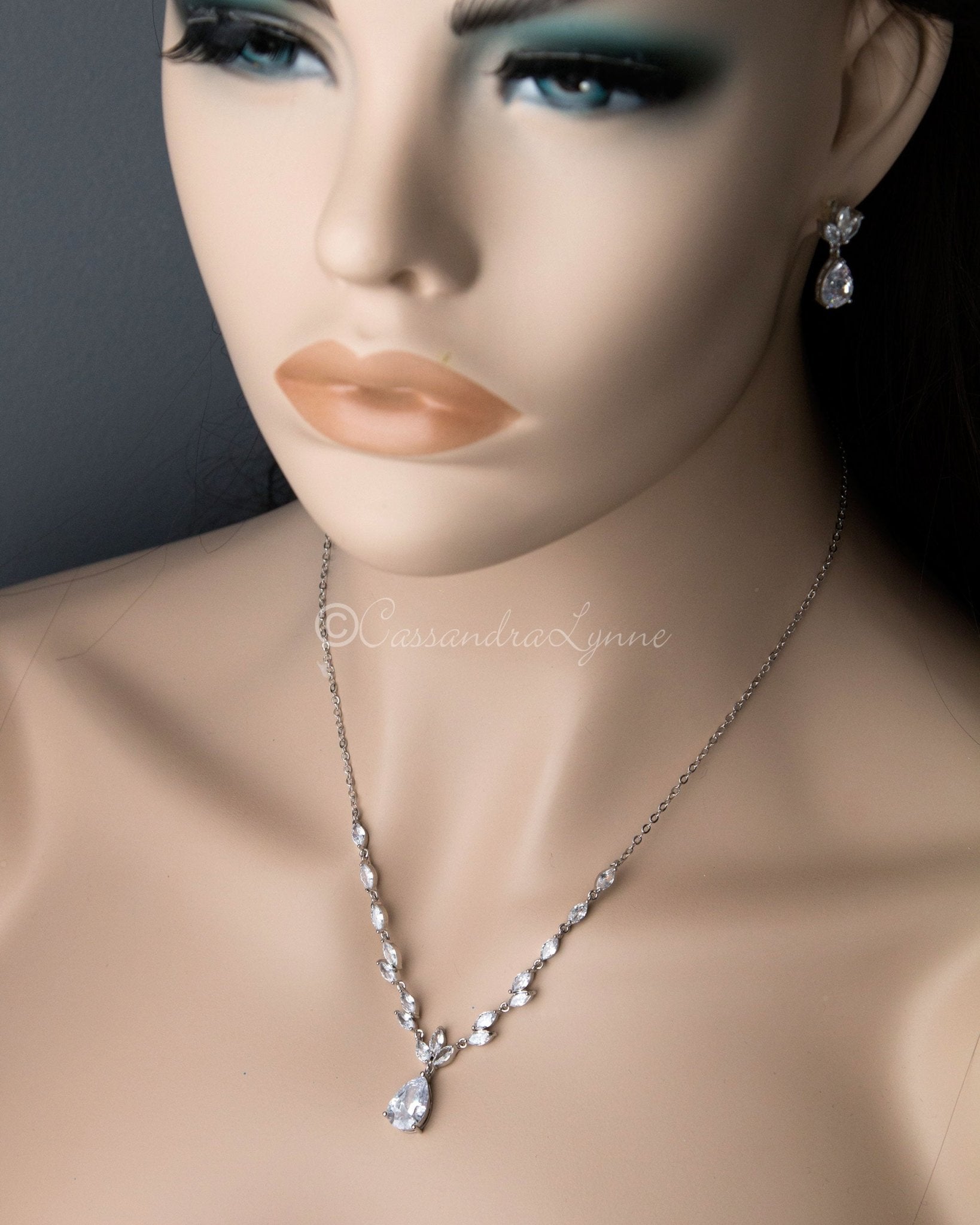 Petite Minimalist CZ Bridal Necklace Set - Cassandra Lynne