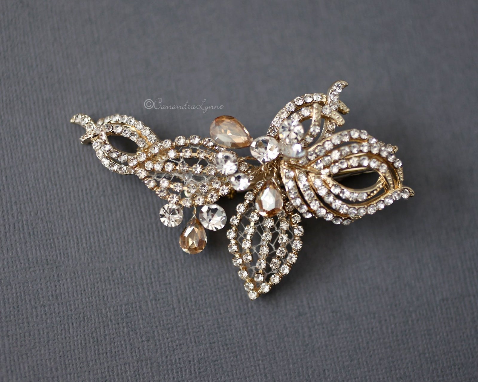 Petite Gold Wedding Hair Clip with Gold Crystals - Cassandra Lynne